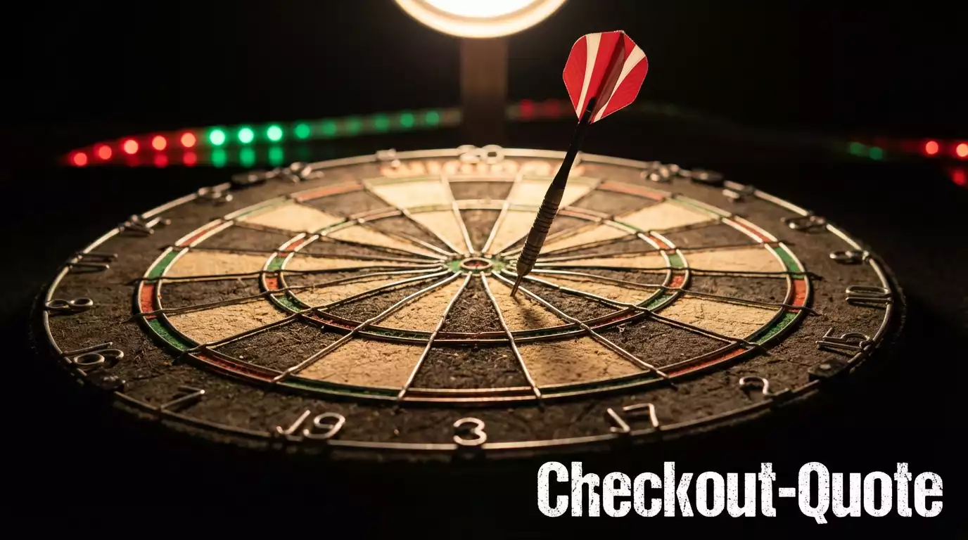 Dartpfeil trifft Double-Feld auf Dartscheibe bei Checkout-Versuch