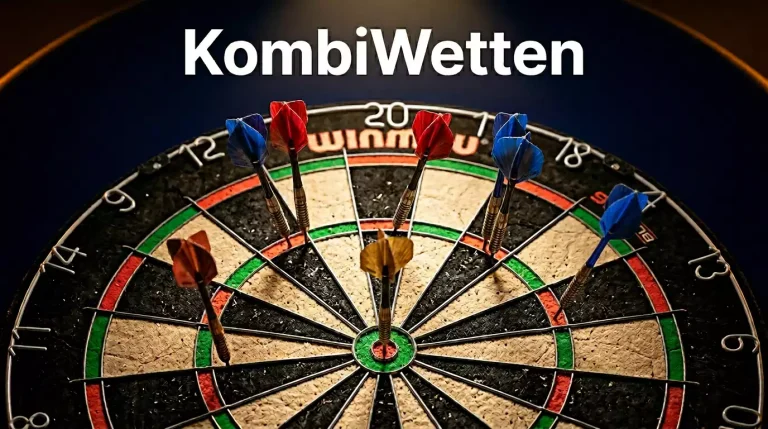 Mehrere Dartpfeile stecken nebeneinander in der Dartscheibe als Symbol für Kombiwetten