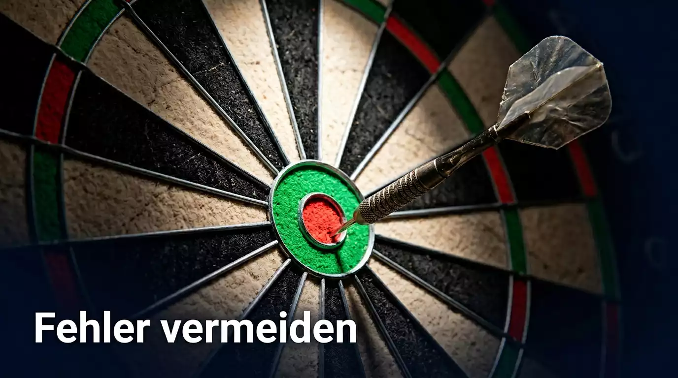 Dartpfeil der knapp am Bullseye vorbeifliegt als Symbol für Wettfehler