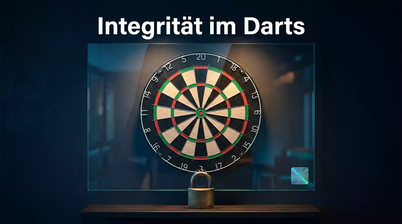 Dartscheibe hinter einem Sicherheitsglas symbolisiert Schutz der Spielintegrität