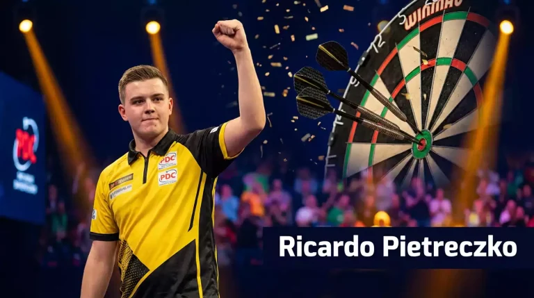 Ricardo Pietreczko feiert einen Sieg auf der PDC-Turnierbühne
