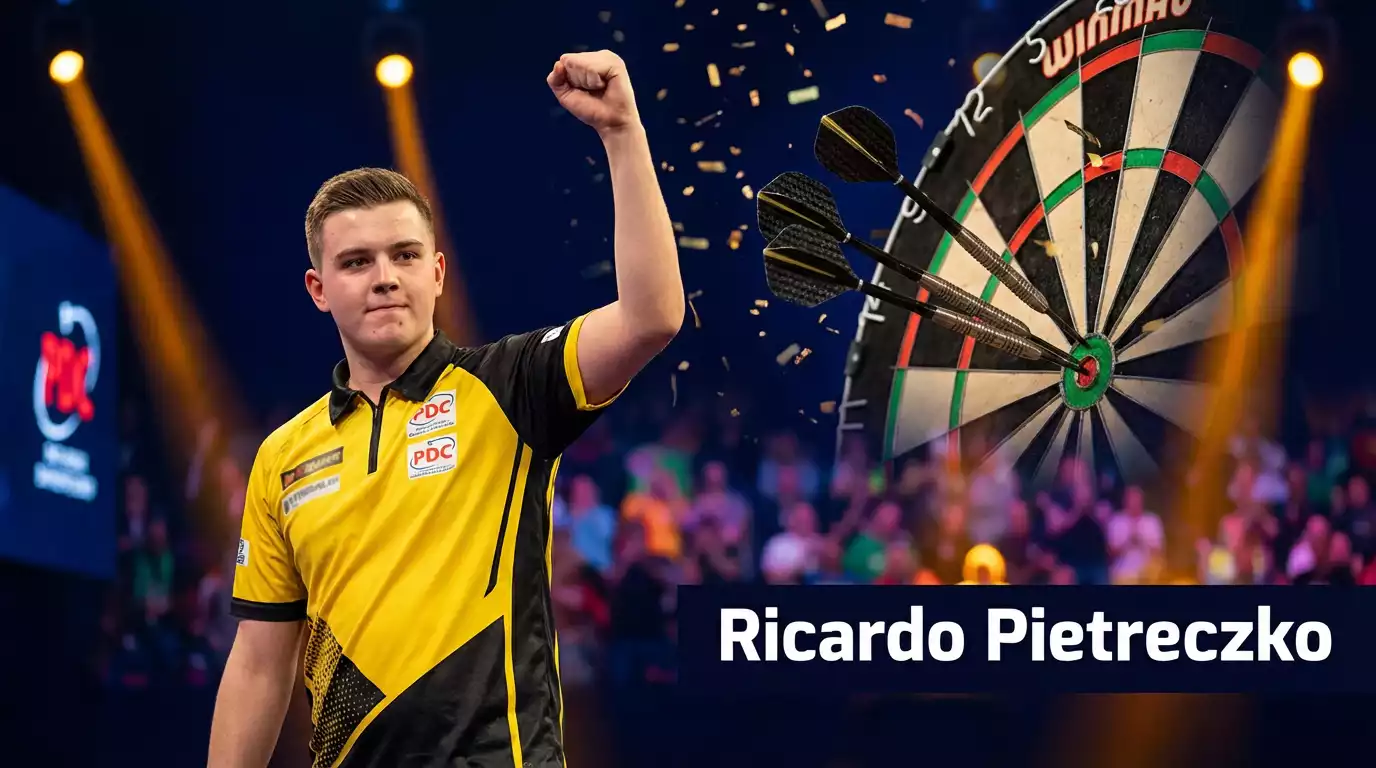 Ricardo Pietreczko feiert einen Sieg auf der PDC-Turnierbühne