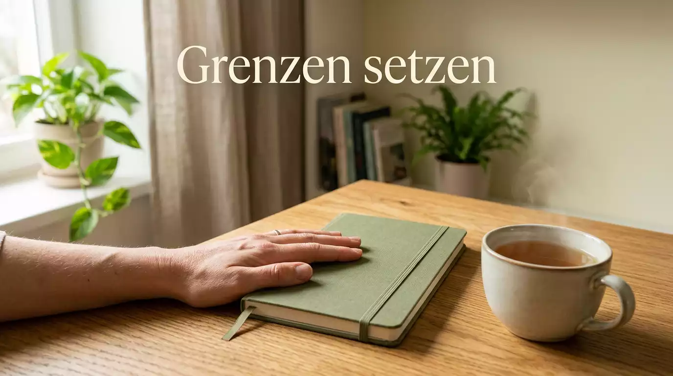 Ruhige Szene mit einer Hand die schützend über einem Notizbuch liegt